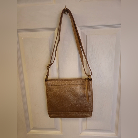 Fossil Women's Gold Pebbled Leather Crossbody Purse Bag - Picture 5 of 16